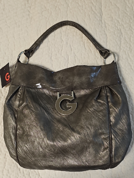 Guess Handbags - Guess Metallic Gunmetal Shoulder Hobo with G Emblem